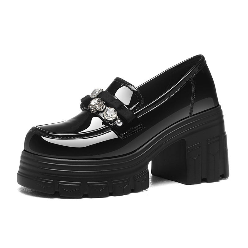 Women's Silk Rabbit Autumn Platform Fashion Black Loafers