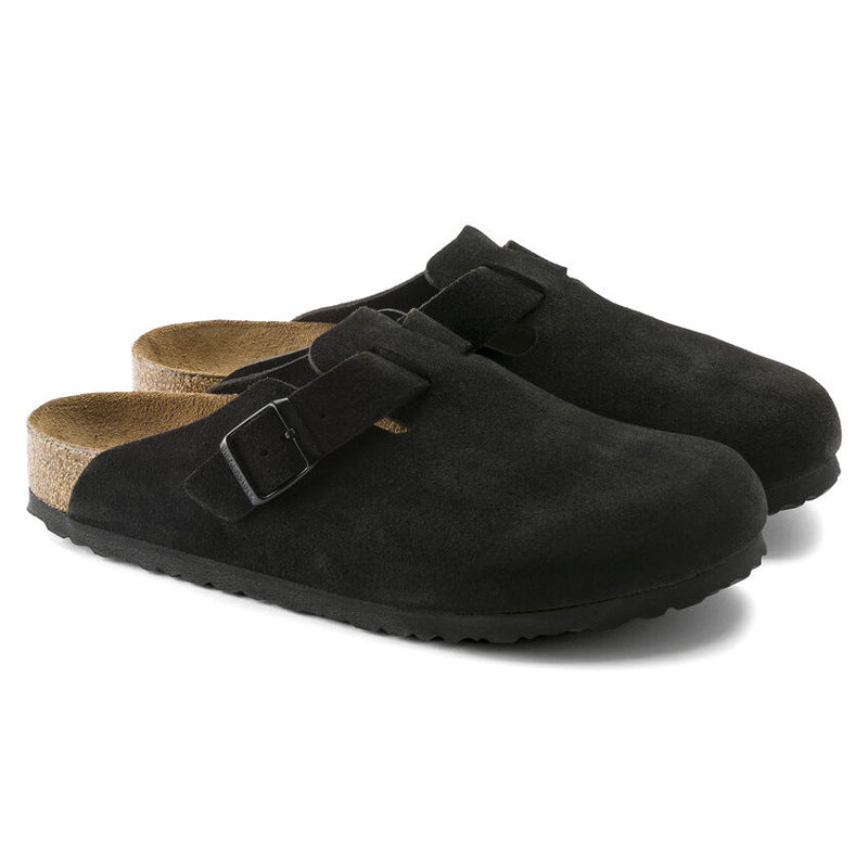 Women's Cork Sole Genuine Lazy Pump Half Flat Slippers