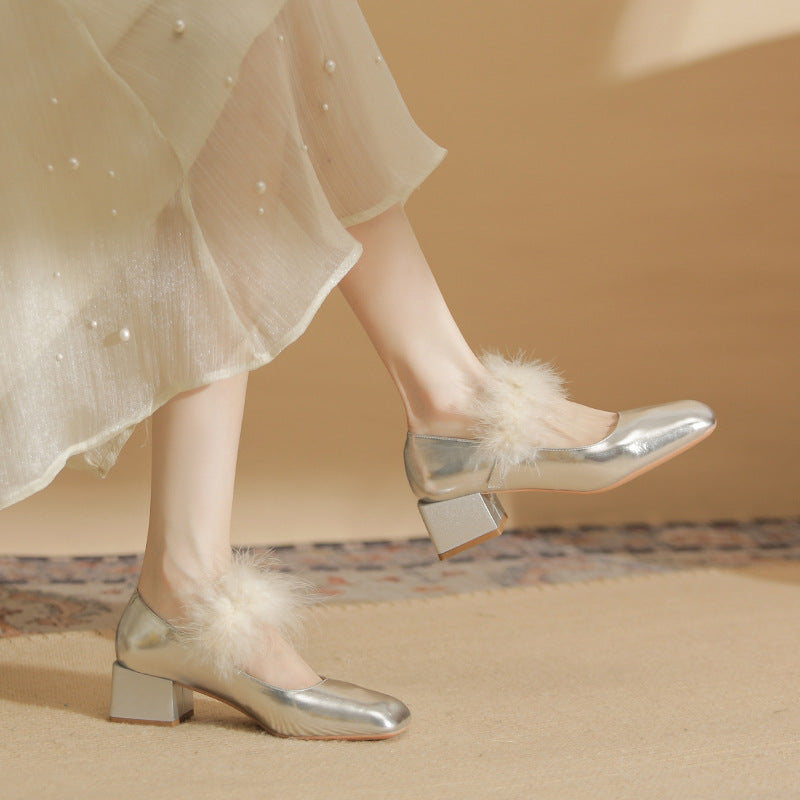 Sier High Female Square Toe Mary Jane Chunky Heels