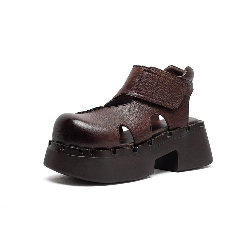 Women's Small Raise The Bottom Velcro Closed Toe Back Platform Sandals