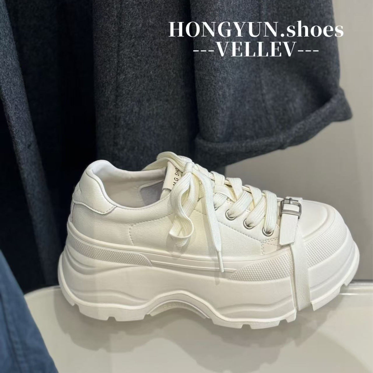 Women's Red Rhyme Korean Style Muffin Bottom Elevator Wild White Women's Casual Shoes