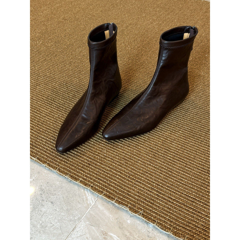 Women's French Style Temperament Korean Wedge Skinny Flat Small Boots