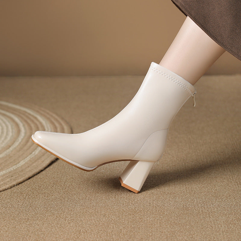 Women's Skinny Fashion Simple Temperament Back Zipper French Boots