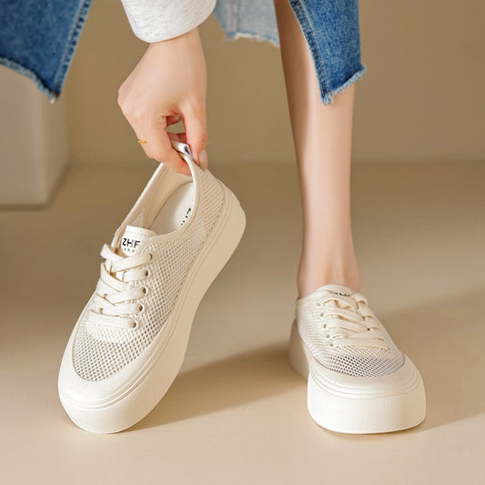 Mesh Surface White Breathable Biscuit Shape Summer Comfortable Casual Shoes