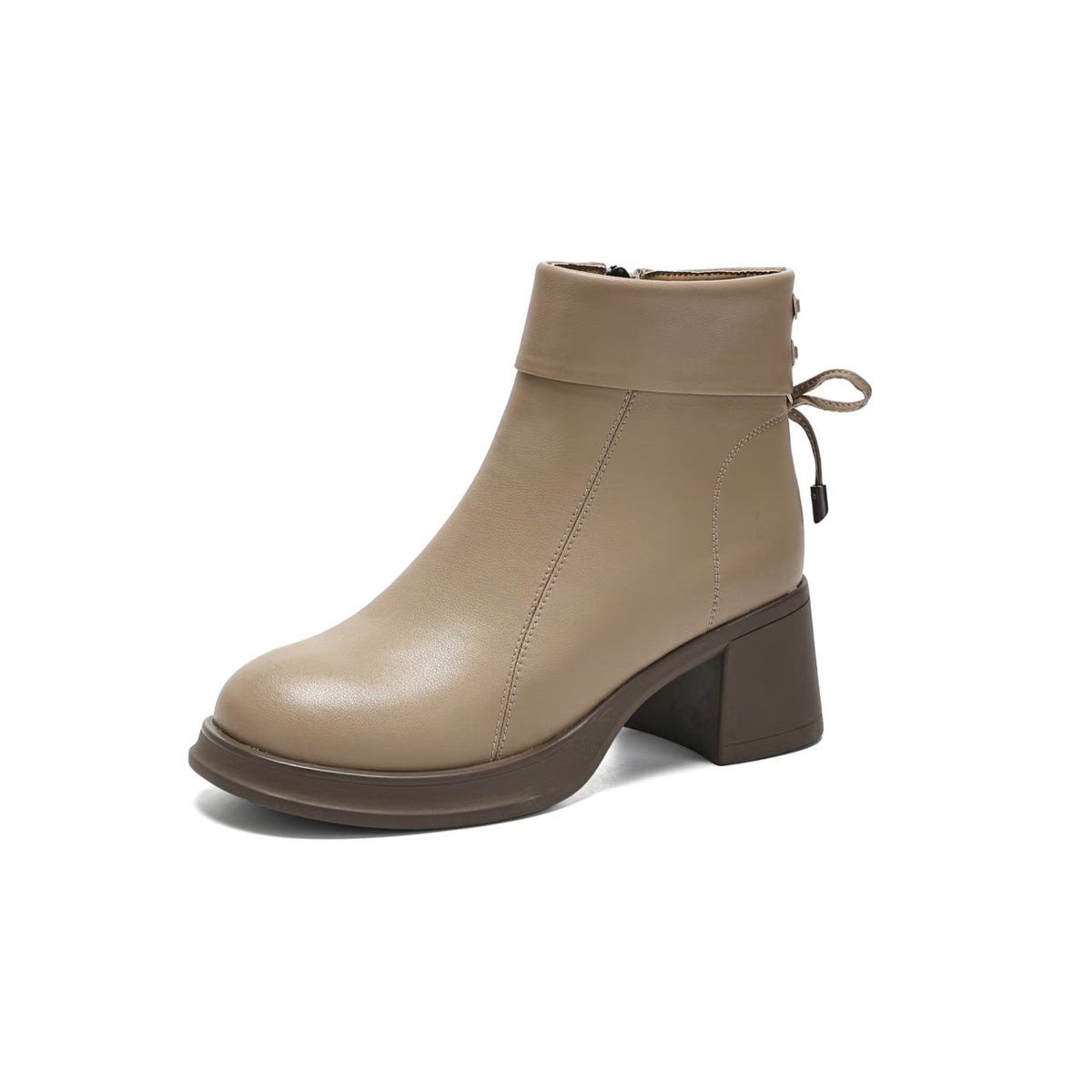 Women's Chunky Booties Martin Round Head High Women's Leather Boots