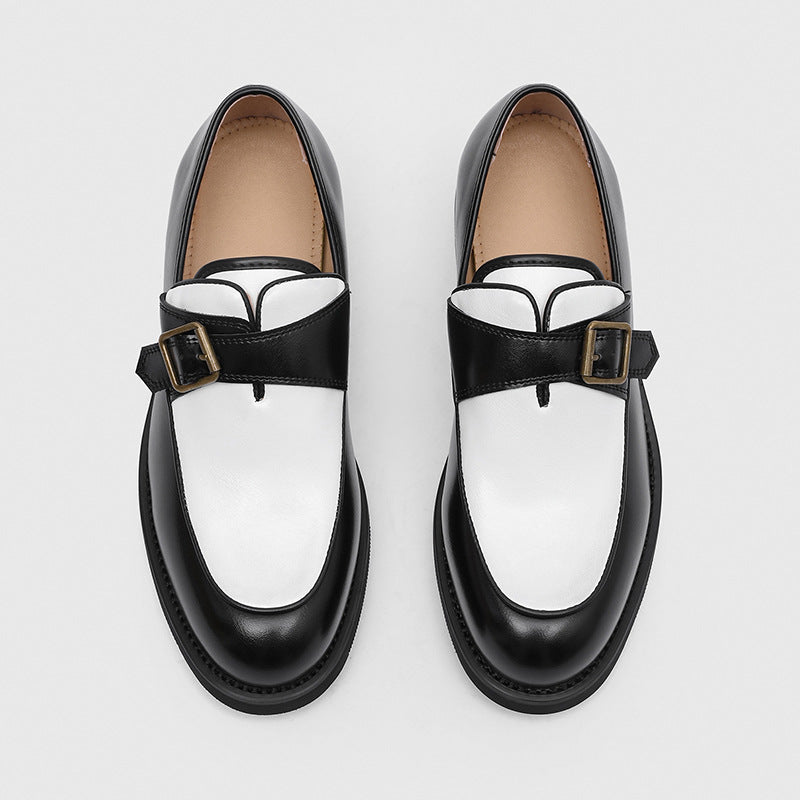 Men's Black White Color Matching Green Slip-on Men's Casual Leather Shoes