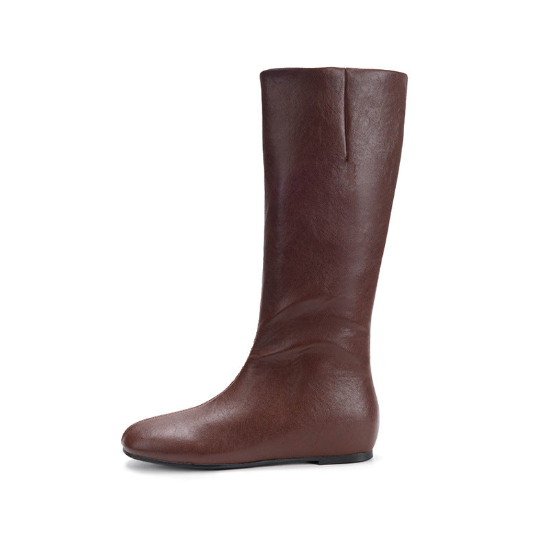 Veet High Female Retro Square Sleeve Women's Leather Boots