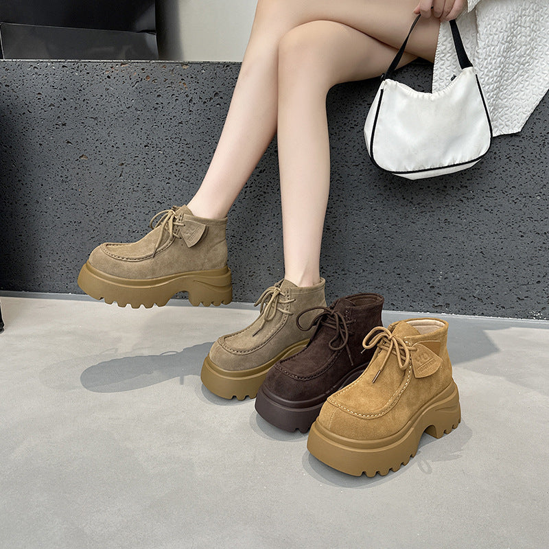 Women's Platform Autumn Genuine Vintage Suede Women's Leather Boots