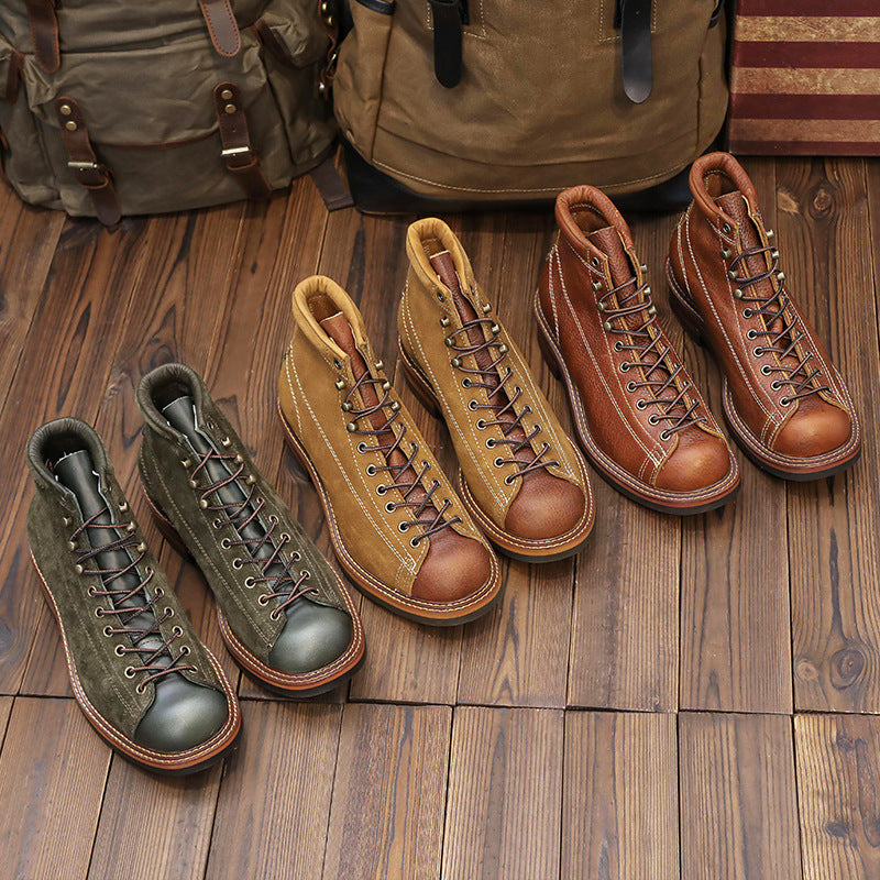 Women's & Men's Short Face Martin First Layer Cowhide Boots