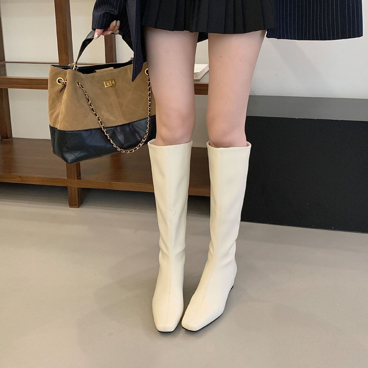 Women's Height Increasing Insole Korean Style Shorty Long Vintage Boots