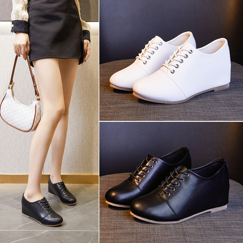 Women's Elevator Small Height Increasing Leisure White Round Toe Women's Casual Shoes