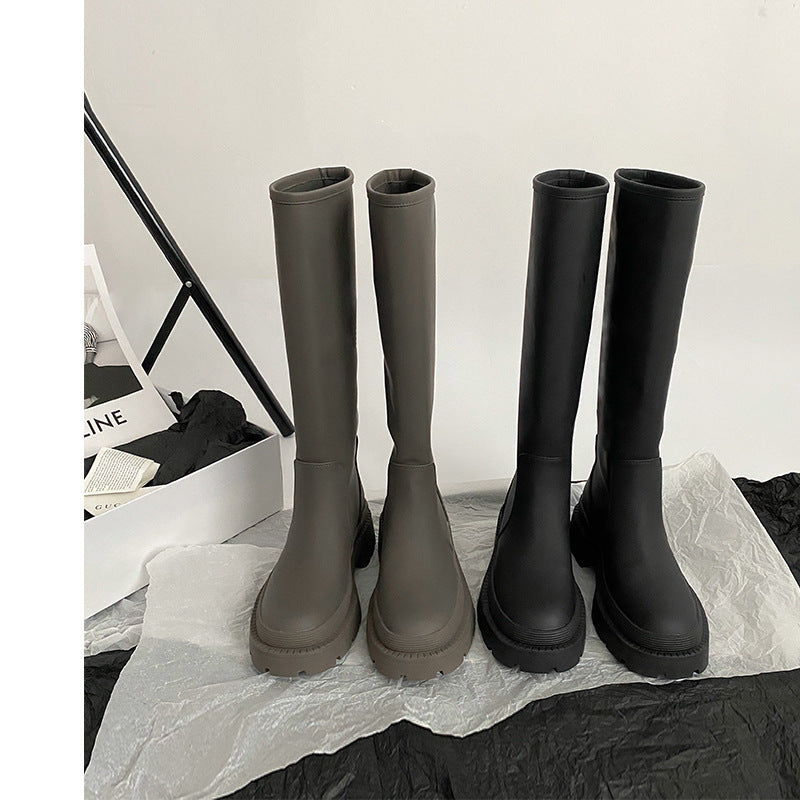 World Cowhide Version Below Knee Platform Thin High Tube Long Women's Leather Boots