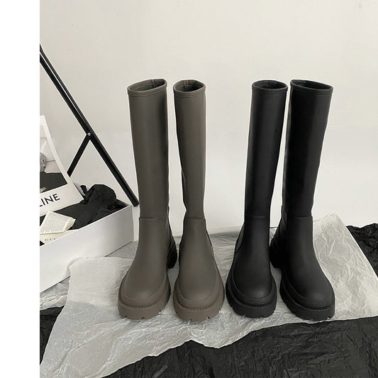 World Cowhide Version Below Knee Platform Thin High Tube Long Women's Leather Boots