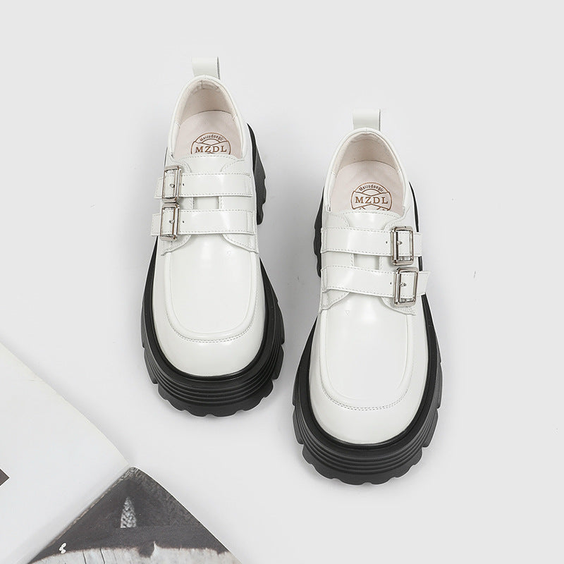 Women's Beauty Power British Style Black Belt Leather Shoes