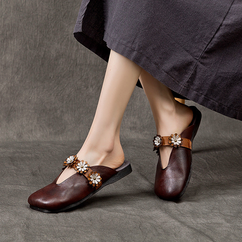Women's Summer Genuine First Layer Cowhide Closed Toe Outer Leather Shoes