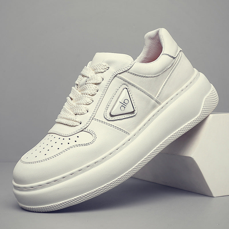 Men's Cowhide Easy Wear Genuine Breathable Low Top Thick Bottom Lightweight Men's Board Shoes