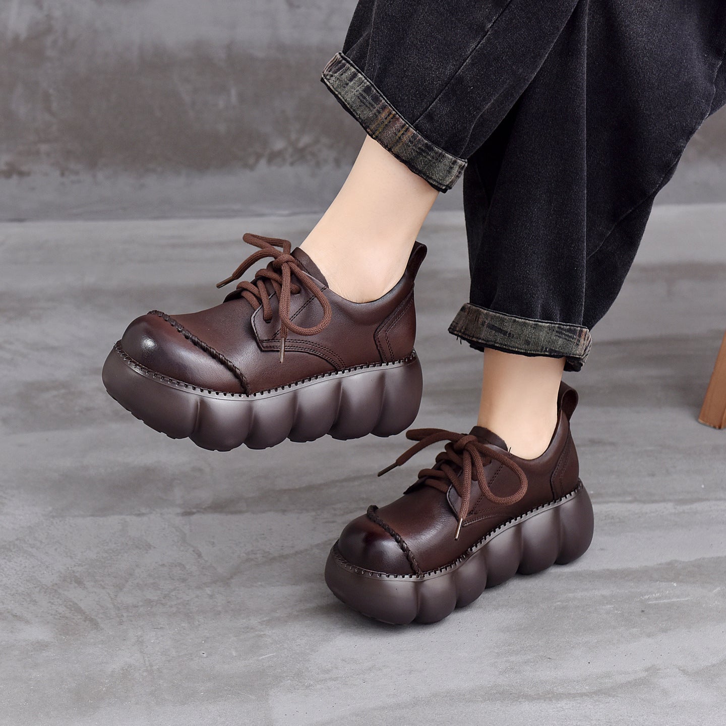 Women's Spring Genuine Muffin Thick Bottom Chunky Loafers
