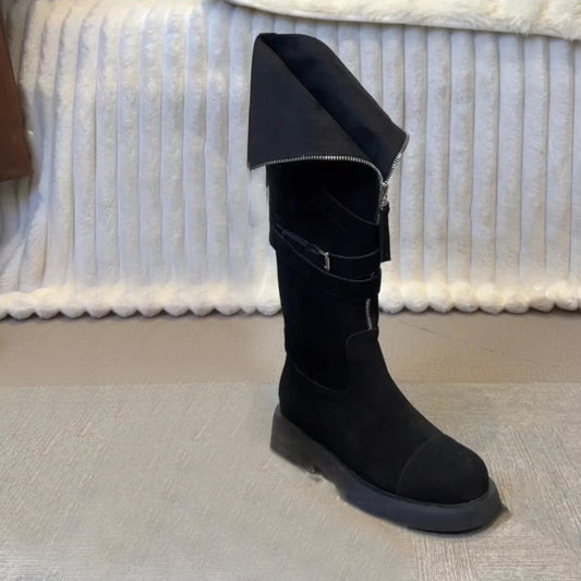 Women's Strap Zipper Belt Buckle Fashion High Boots