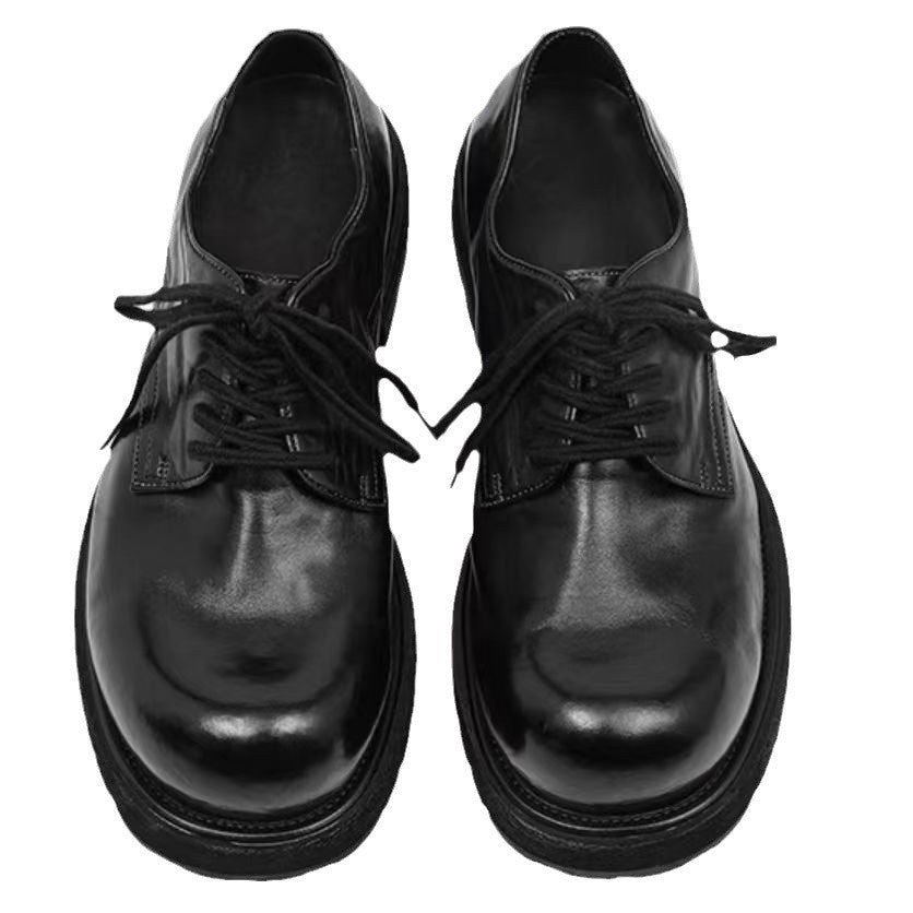 Men's Derby Large Toe Thick Bottom Black Leather Shoes