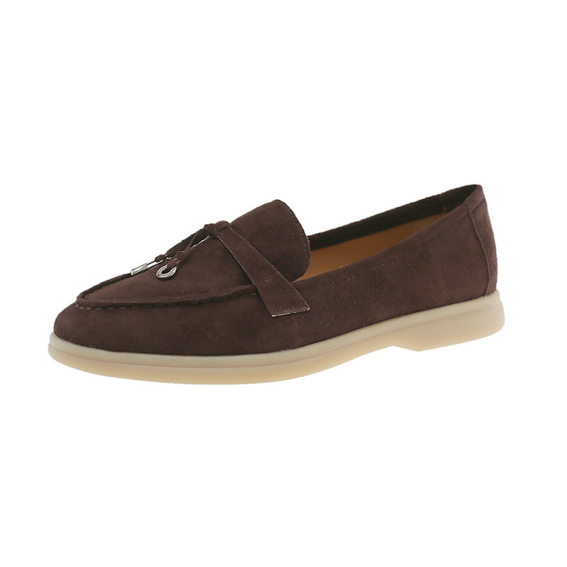 Women's Sheepskin Lining Spring Genuine Beige Lock Small Single-layer Soft Loafers
