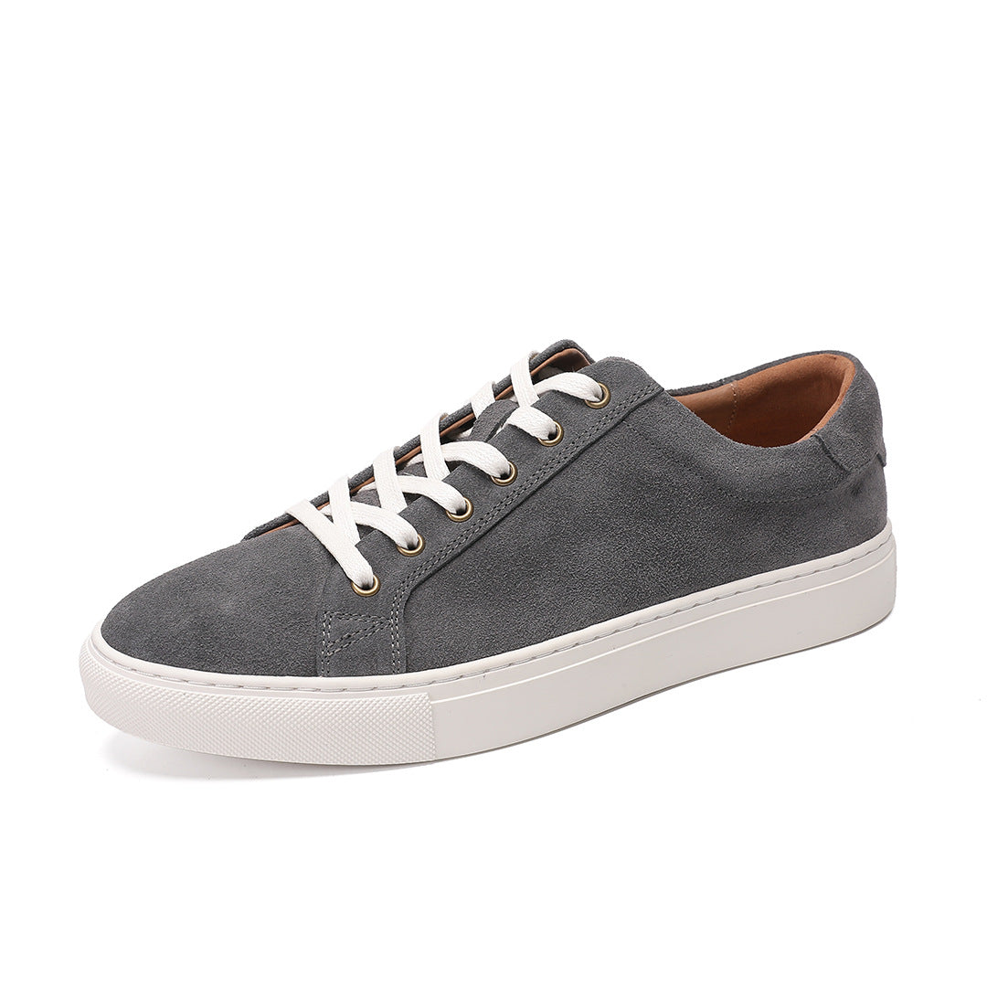 Men's Genuine Gray Sports Suede Solid Color Classic Matte Breathable Travel Casual Shoes