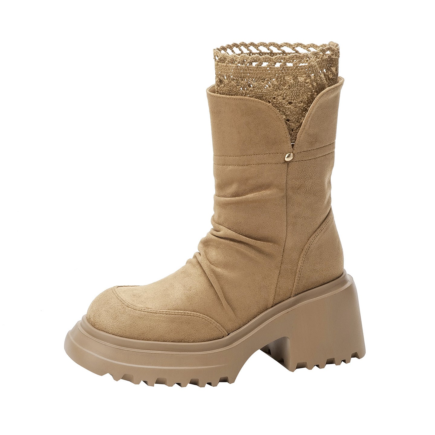 Women's Round Toe Knee-high Winter Chunky Knight Women's Leather Boots