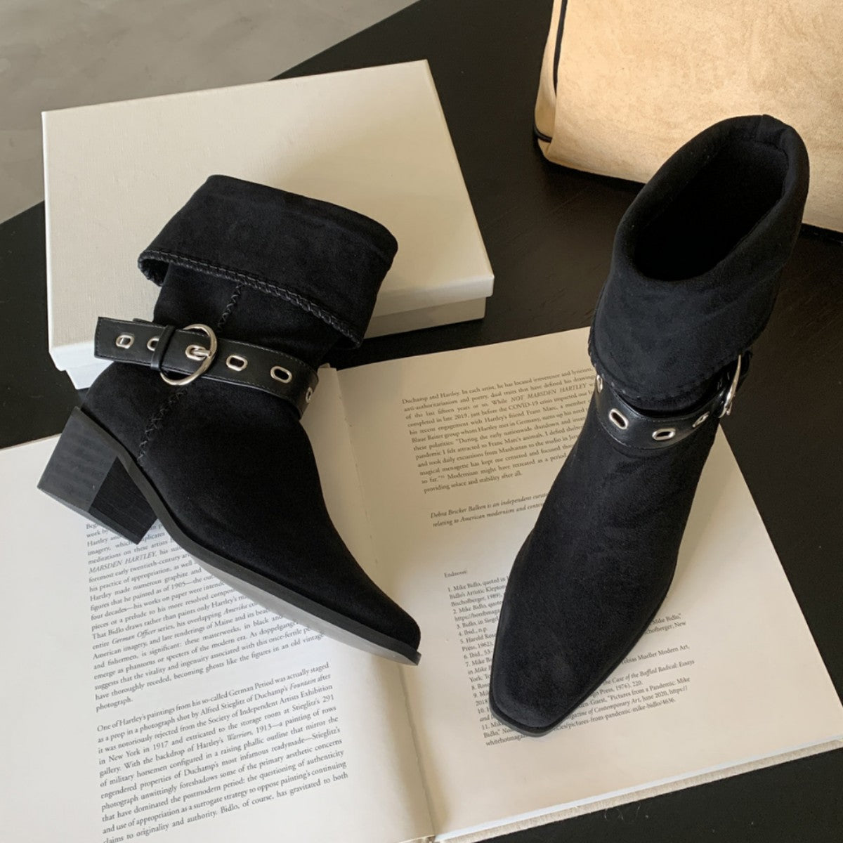 Women's Knight Vintage Suede Northwest Style Cowboy Square Toe Chunky Women's Leather Boots