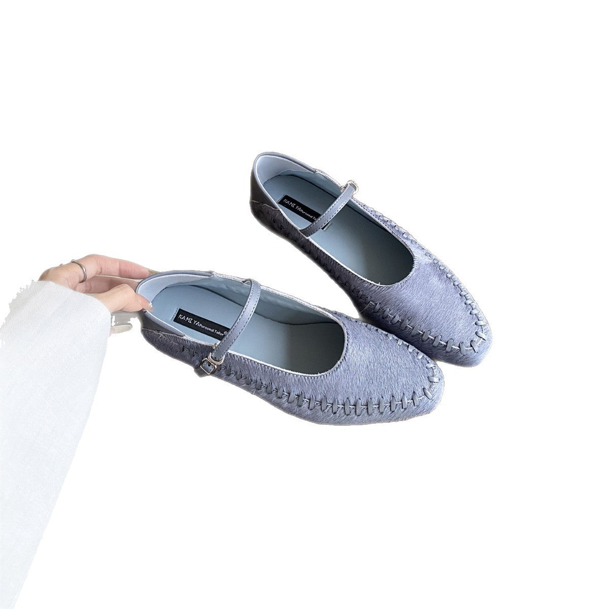 Women's Low-cut Cowhide Horsehair Mary Jane Flat Soft Bottom Buckle Commute Women's Fashion Shoes