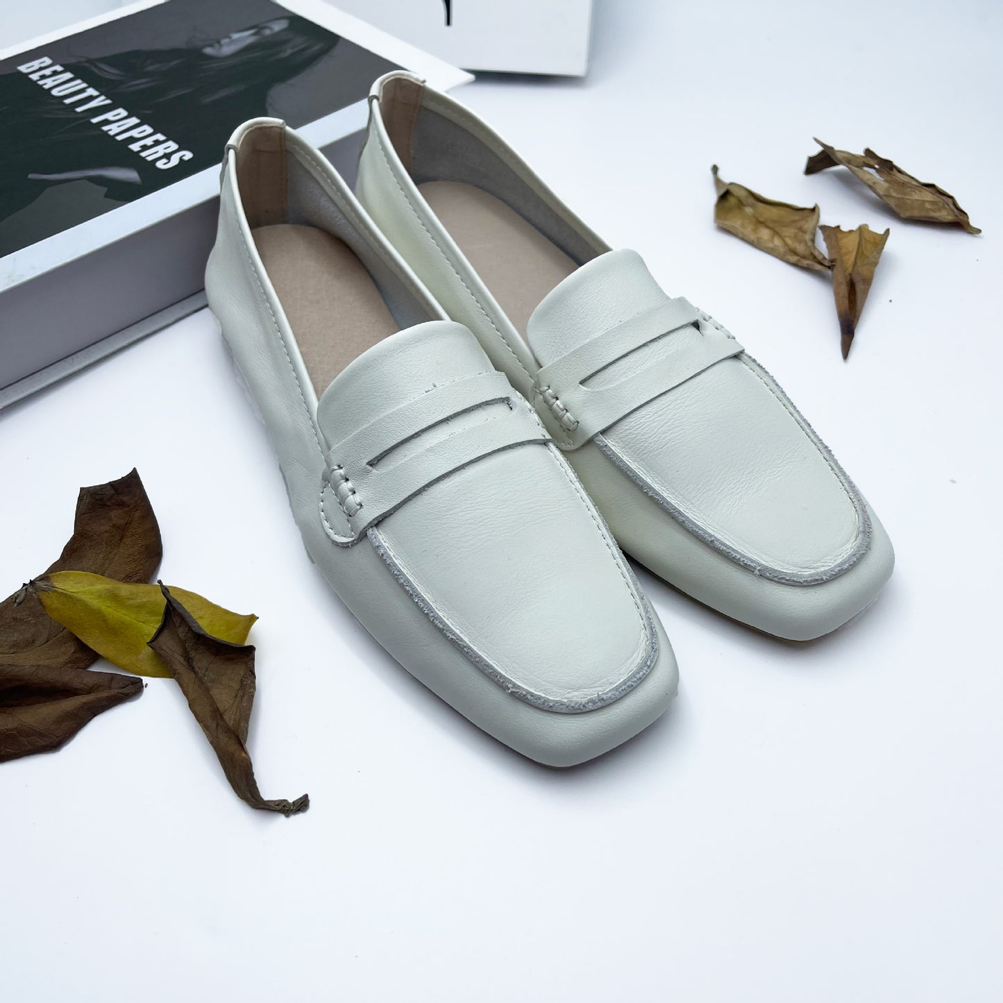 Women's Genuine Square Toe Soft Bottom Black Flat Loafers