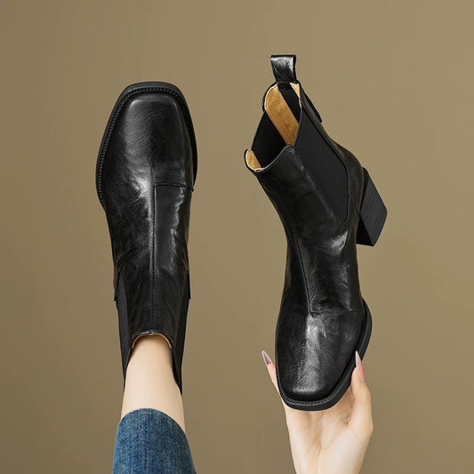 Women's Sheepskin Chelsea Booties Chunky Genuine Retro Boots
