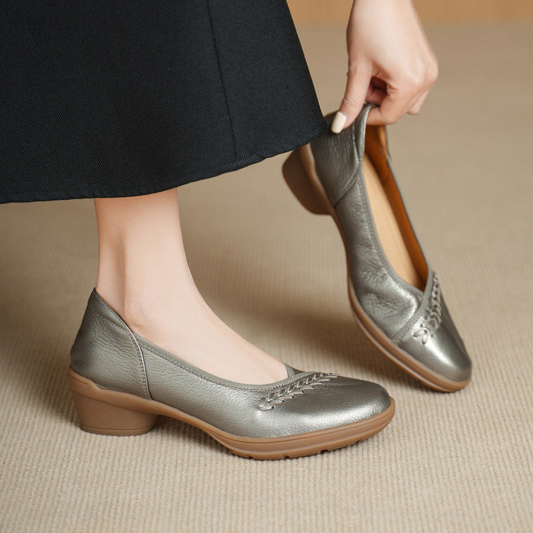 Women's French Round Head Thick Pumps Spring Soft Bottom Not Tired Women's Fashion Shoes