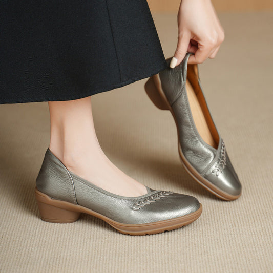 Women's French Round Head Thick Pumps Spring Soft Bottom Not Tired Women's Fashion Shoes