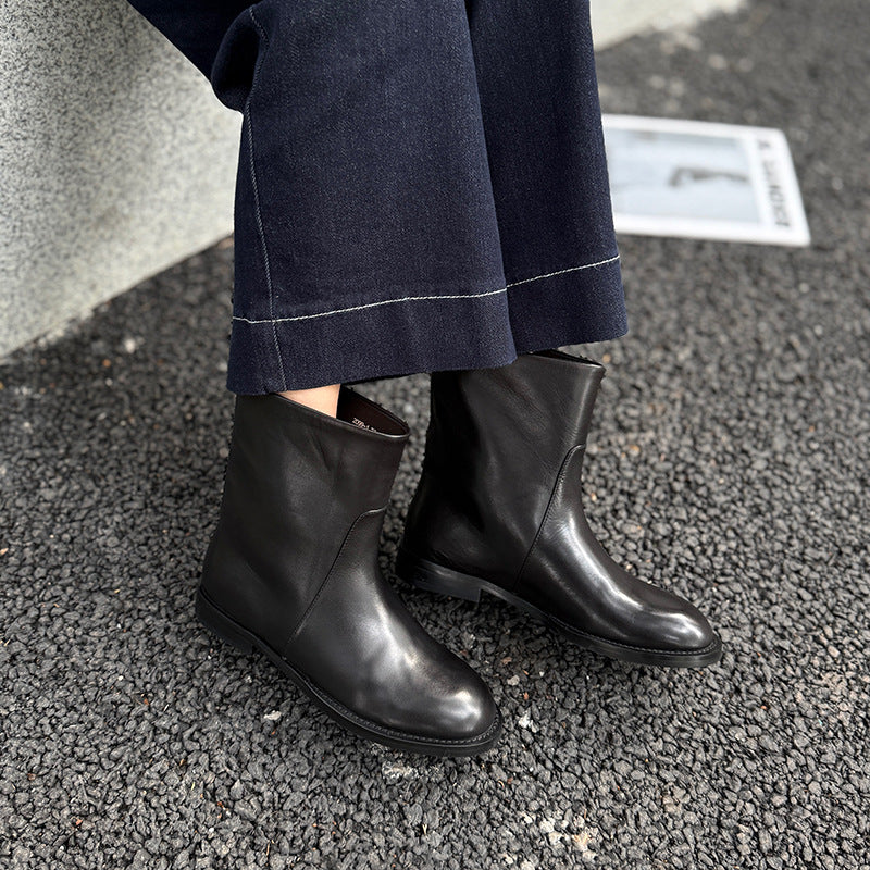 Women's Minimalist Basic Genuine Round Toe For Simple Women's Leather Boots