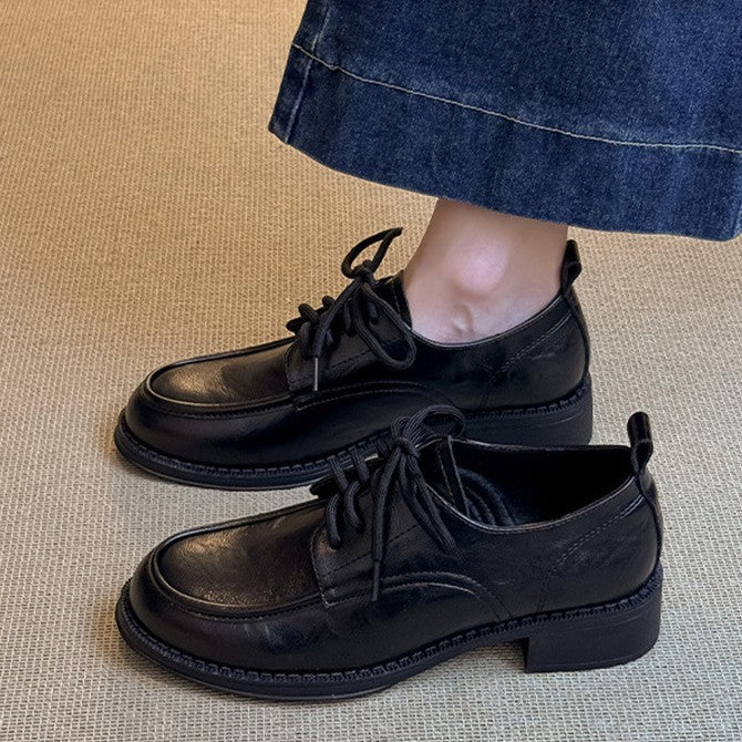 Women's Super Soft Platform Commute British Lace Leather Shoes