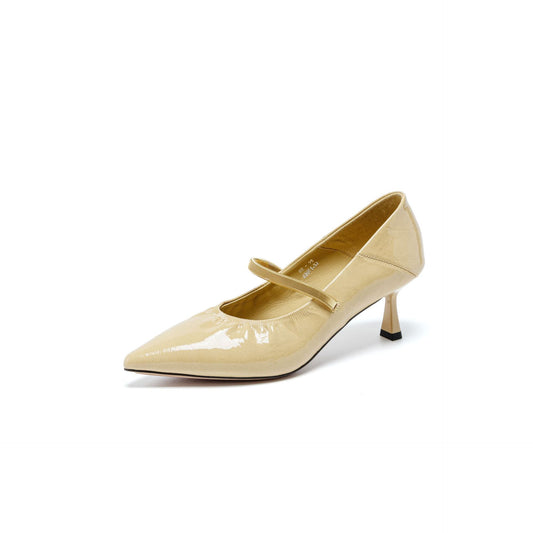 Women's First Layer Cowhide High Spring Pleated Heels