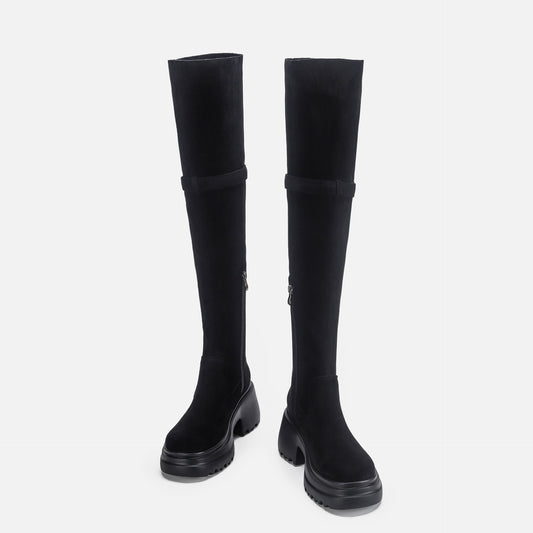 Women's Retro Western Cowboy Black Suede Over Boots