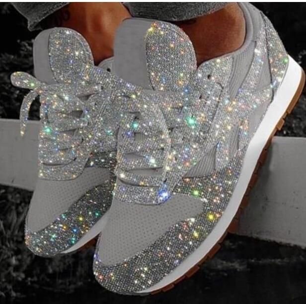 Women's Muffin Sequin Breathable Rhinestone Platform Plus Sneakers