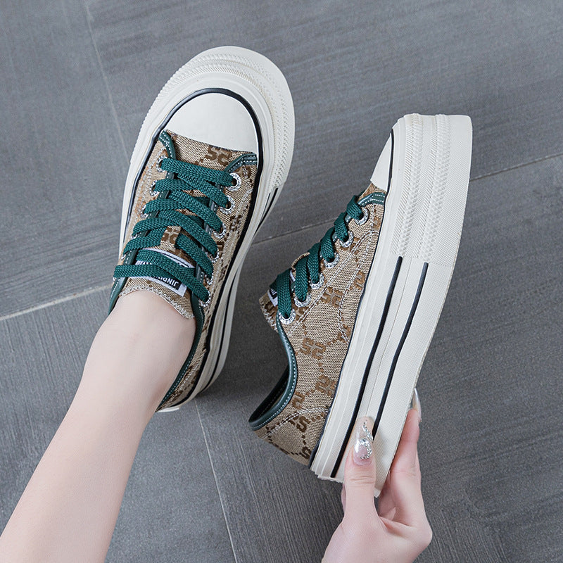 Women's Height Increasing White Spring Platform Breathable Sports Women's Canvas Shoes