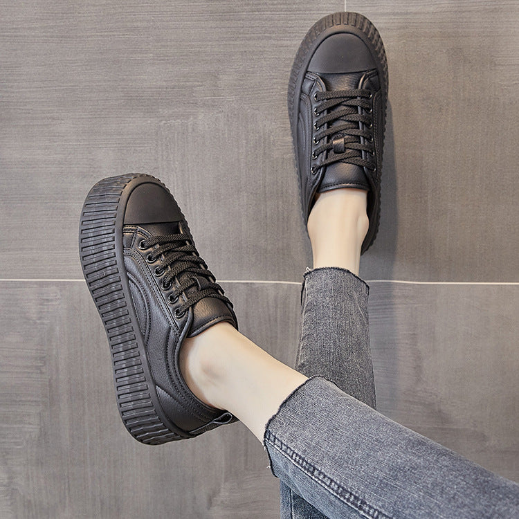 Women's Platform Biscuit Shape Fleece-lined White Sneakers