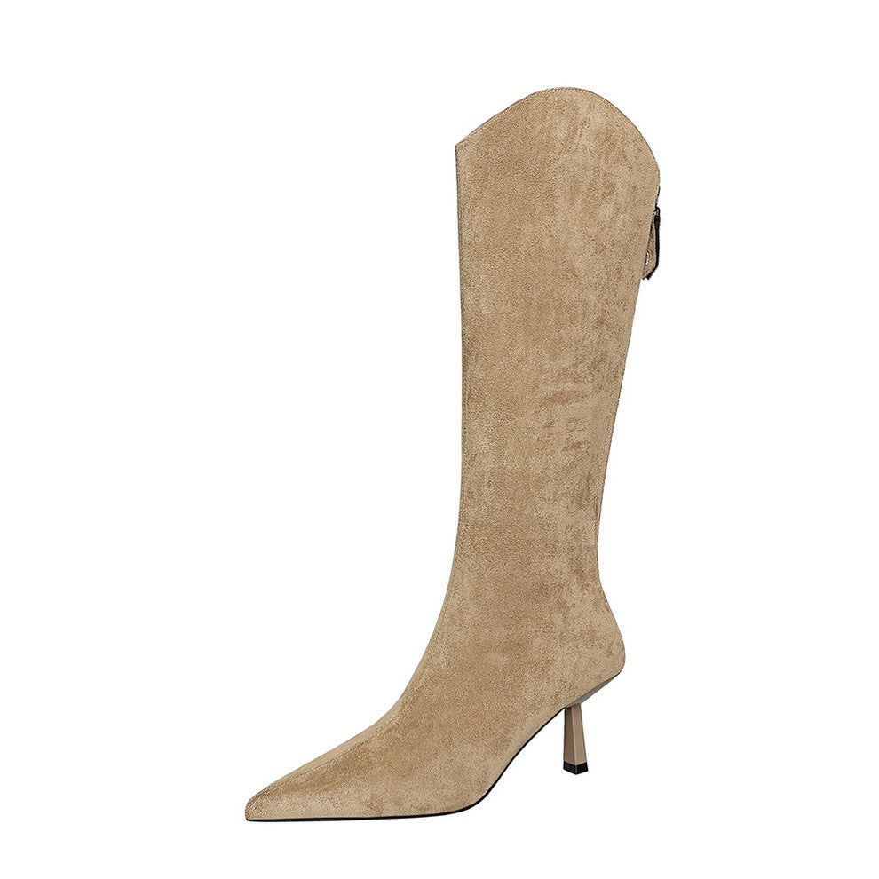 Women's Stiletto Pointed Toe V-shaped Mouth Skinny Fashionable Below Women's Leather Boots