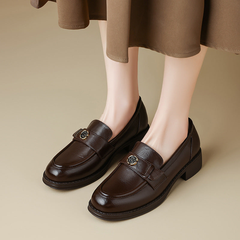 Women's Rose Ornament Spring Retro British Style Pumps Loafers