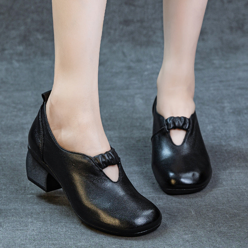 Women's Autumn Genuine Thin Retro Handmade Chunky Women's Fashion Shoes