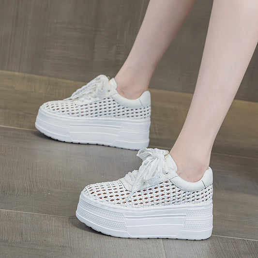 Women's Thick-soled Hollowed Fashion Summer Woven Breathable White Women's Casual Shoes