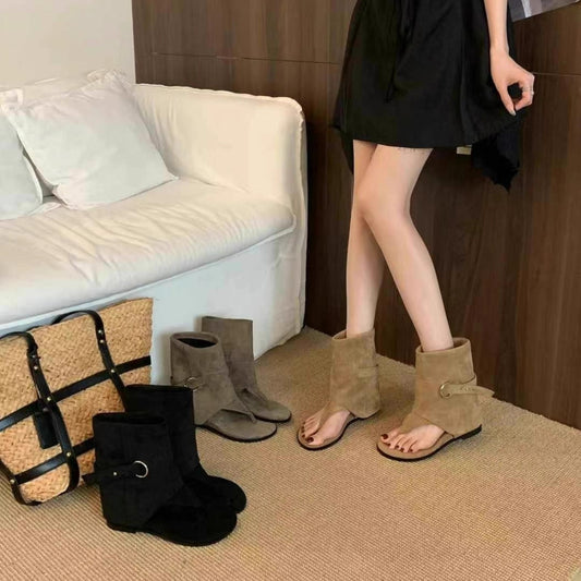 Women's Increasing Insole Khaki Summer Travel Thin Pants Tube Little Women's Leather Boots