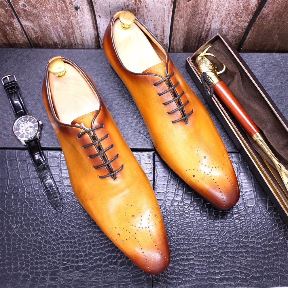 Men's Hand-rub Color Genuine Pointed Toe Business Leather Shoes