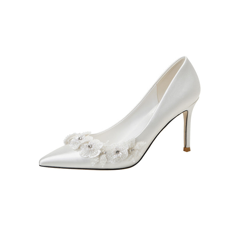 French Wedding Bridal Fairy Style Elegant Bridesmaid Dress High Stiletto Women's Fashion Shoes
