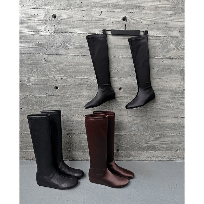 Women's Stretch Winter Cloth Round Head Solid Color Height Increasing Insole Women's Leather Boots