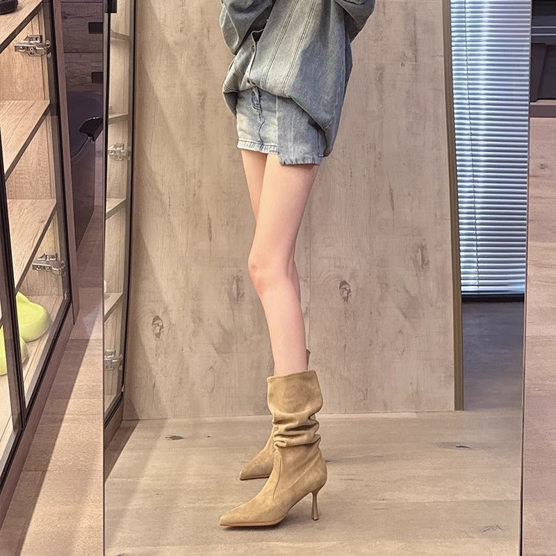 Women's Riding Stiletto Pointed Toe Ankle High Boots