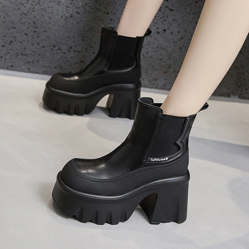 Women's Middle Small Height Increasing Muffin Smoke Boots