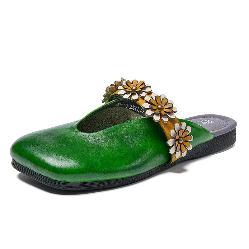Women's Summer Genuine First Layer Cowhide Closed Toe Outer Leather Shoes